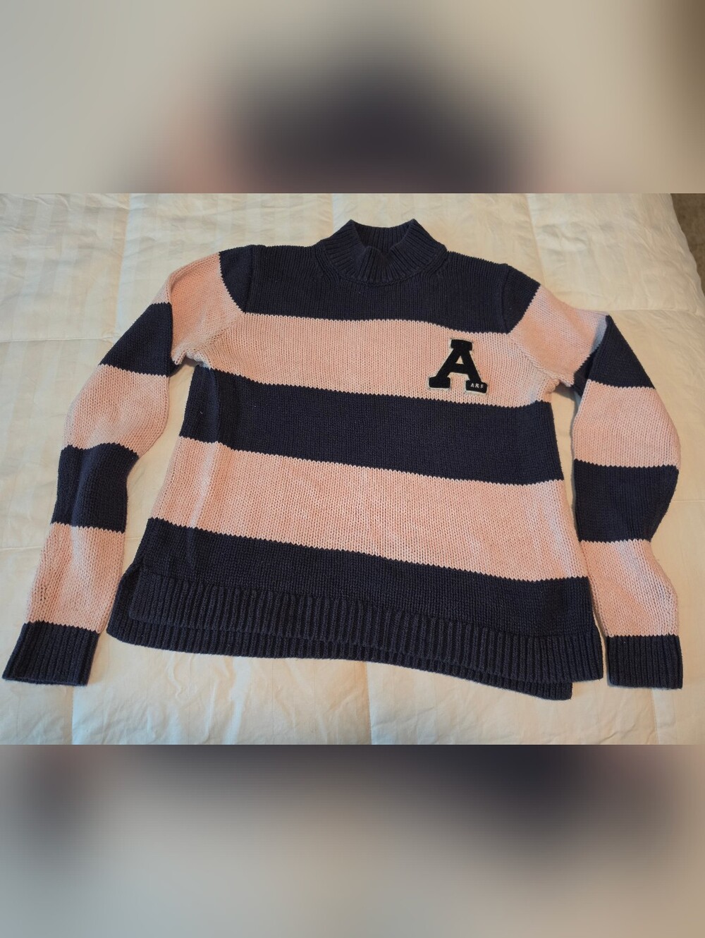 Abercrombie & Fitch Pink and Navy Striped Mock Neck Sweater